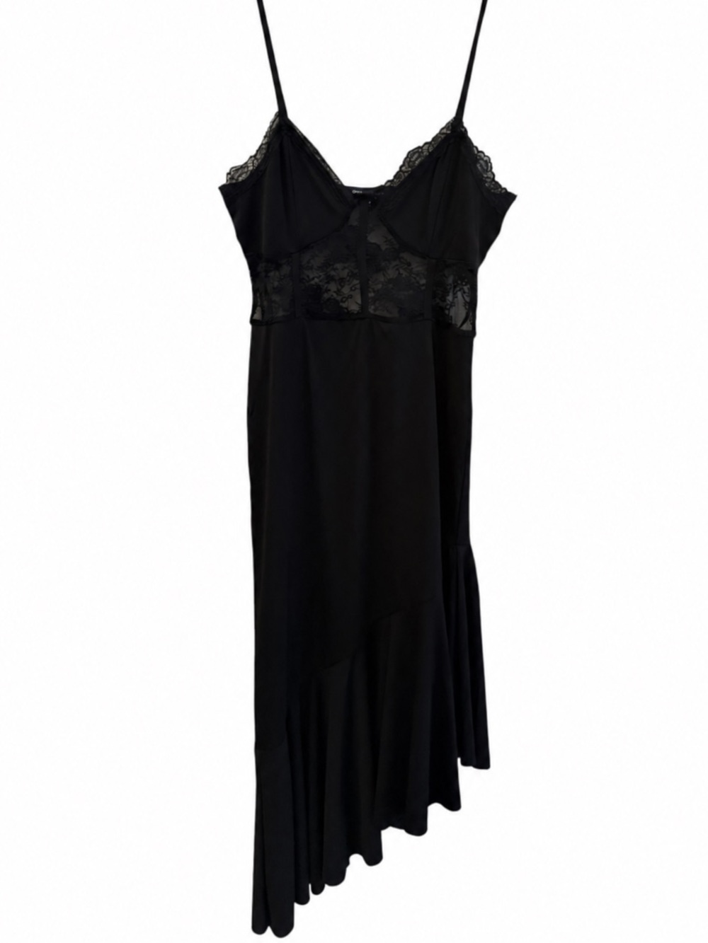 NWT One Clothing Whimsigoth Sheer Black Lace Asymmetrical Slip Dress Size M